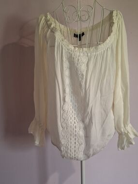 New York & Company Cream Embroidered Peasant Blouse